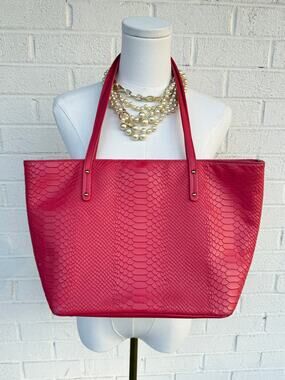 Gigi New York Zip Taylor Tote Raspberry Embossed Python Leather Large Bag
